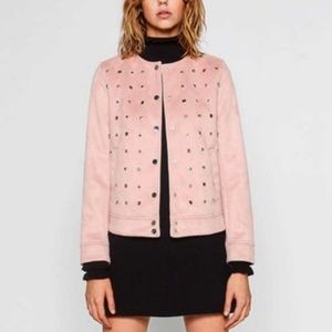 ZARA Pink Faux Suede Silver Studded Jacket Sz Sm